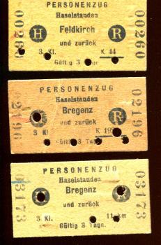 3 Fahrkarten Haselstauden – Bregenz – Feldkirch 1931 / 1935