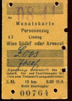 Monatskarte Liesing – Wien Süd oder Arsenal 1941