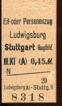 Fahrkarte Ludwigsburg – Stuttgart 1914