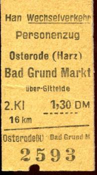 Fahrkarte Osterode – Bad Grund Markt