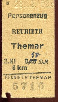 Fahrkarte Reurieth – Themar 1952