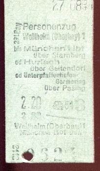 Fahrkarte Weilheim - - München / Hurlach 1946