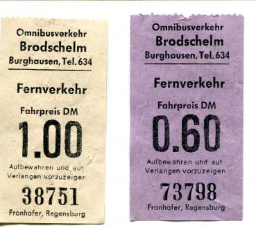 2 Fahrscheine Omnibusverkehr Brodschelm Burghausen