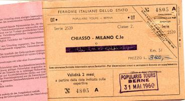 Fahrscheinheft Chiasso – Milano 1960