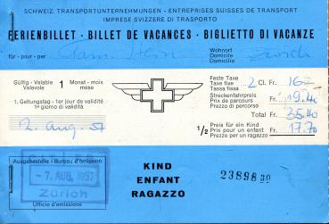 Ferienbillet Zürich – Chiasso 1957