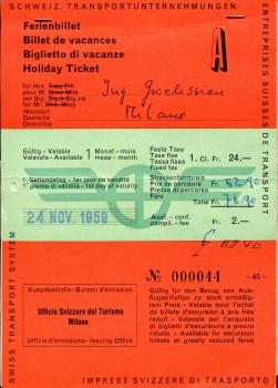 Ferienbillet 1. Klasse Basel – Chiasso 1959