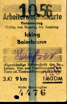 Arbeiterwochenkarte Icking – baierbrunn 1956