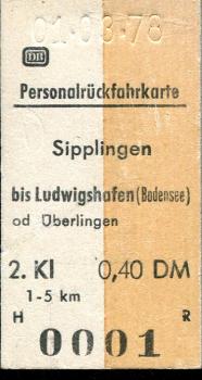 Personalrückfahrkarte Sipplingen – Ludwigshafen / Überlingen