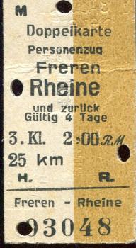 Fahrkarte Freren – Rheine 3. Klasse 1949