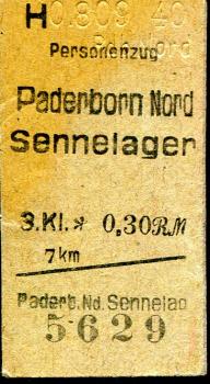 Fahrkarte Paderborn Nord – Sennelager 1940