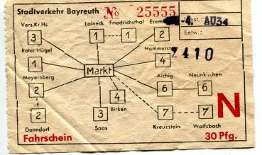 Fahrschein Stadtverkehr Bayreuth 30 Pfennig