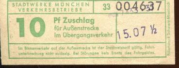 Zuschlag Fahrschein München für Außenstrecke 10 Pfennig