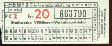 Fahrschein Stadtwerke Völklingen Frs 20