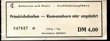 Fahrschein Bodensee und Rhein Kraftfahrzeugfähre Friedrichshafen – Romanshorn 4 DM