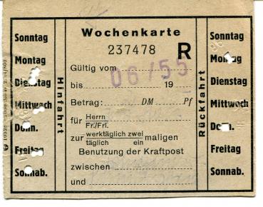 Wochenkarte Kraftpost 1955