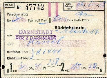 Rückfahrkarte Darmstadt – Kassel 1959