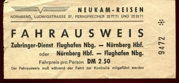 Fahrschein Zubringer Dienst Nürnberg Flughafen – Nürnberg Hbf Neukam Reisen