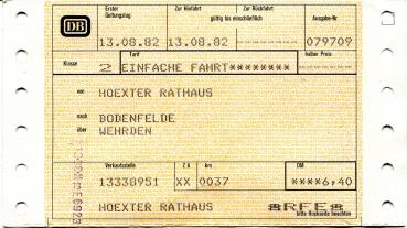 Fahrschein Hoexter Rathaus – Wehrden – Bodenfelde