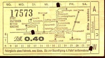 Fahrschein Kraftwagenbetrieb Konstanz 0,40 DM