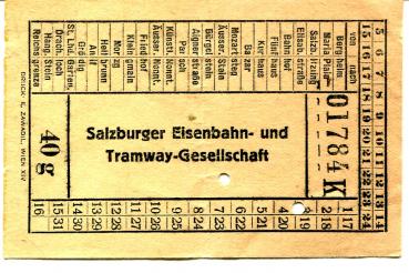 Fahrschein Salzburger Eisenbahn und Tramway Gesellschaft 40 g