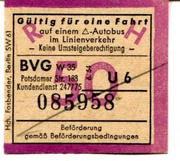 BVG Fahrschein Ausflugsverkehr Zuschlag 50 Pfennig