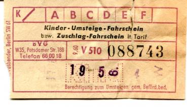 BVG Kinder Umsteige Fahrschein