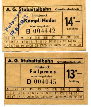 2 Fahrscheine Stubaitalbahn Omnibusbetrieb