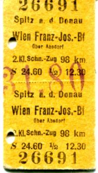 Fahrkarte Spitz a. d. Donau – Wien Franz-Jos.-Bahnhof