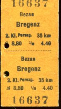 Fahrkarte Bezau – Bregenz 1960