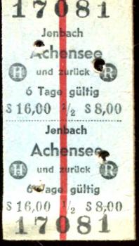 Fahrkarte Jenbach – Achensee 1959