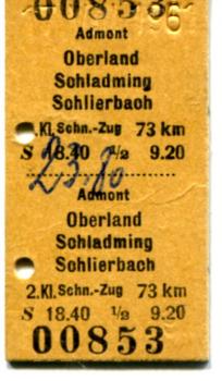 Fahrkarte Admont – Oberland Schladming Schlierbach