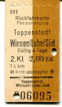 OHE Rückfahrkarte Toppenstedt – Winsen (Luhe) Süd