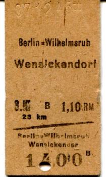 Fahrkarte Berlin-Wilhelmsruh – Wensickendorf 1945