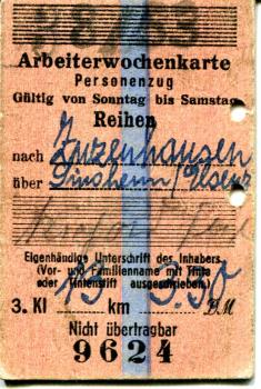 Arbeiterwochenkarte Reihen – Zuzenhausen 1953