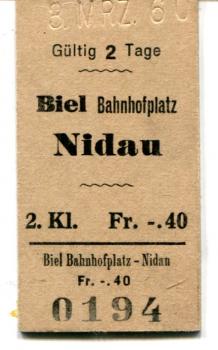 Fahrkarte Biel Bahnhofplatz – Nidau 1960