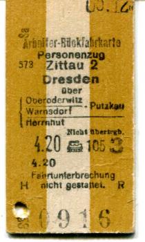 Arbeiterrückfahrkarte Zittau – Dresden 1930