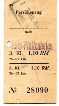 Fahrschein 3. Klasse Telfs Pfaffenhofen 1,10 RM