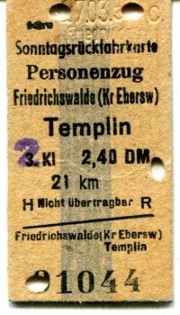 Sonntagsrückfahrkarte Friedrichswalde – Templin 1967