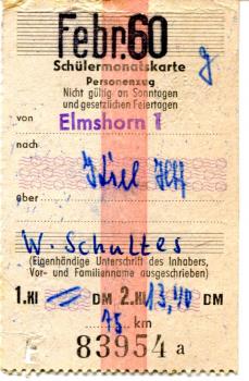 Schülermonatskarte Elmshorn – Kiel 1960