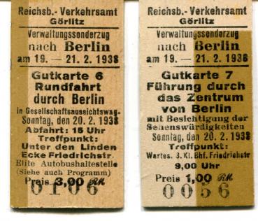 2 Fahrkarten Görlitz Berlin Reichsbahn Verkehrsamt