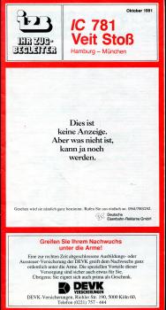 Ihr Zugbegleiter IC 781 Veit Stoß Hamburg – münchen Oktober 1991