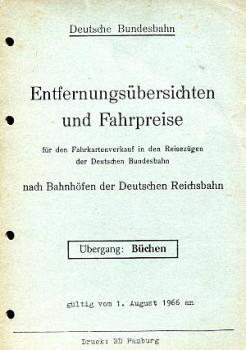 Entfernungsübersichten DB / DR Verkehr, Übergang Büchen 1966