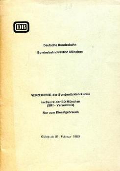 Verzeichnis der Sonderrückfahrkarten BD München 1989