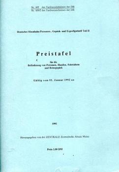 Preistafel DB / DR 1992