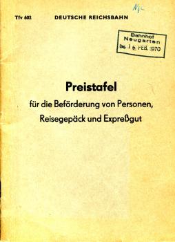 Tfv 602 Preistafel DR 1970 für die Beförderung von Personen, Reisegepäck und Expreßgut