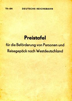 Tfv 694 Preistafel DR für die Beförderung von Personen und Reisegepäck nach Westdeutschland