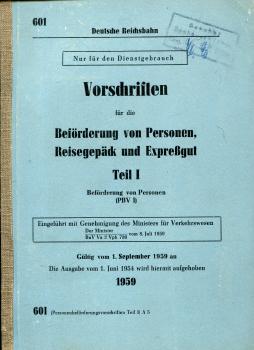 DV 601 Vorschriften für die Beförderung von Personen, Reisegepäck und Expressgut (PBV 1) 1959