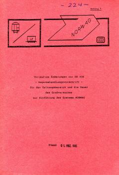 Vorläufige Änderungen zur DS 426 Wagenbehandlungsvorschrift zur Einführung des Systems NORWAG 1985