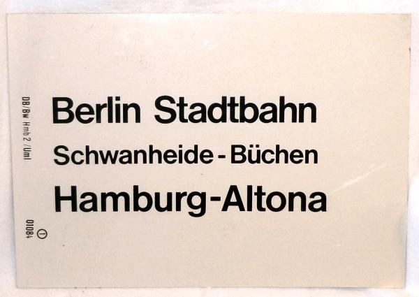 Zuglaufschild Hamburg-Altona – Berlin Stadtbahn / Rückseite Rückrichtung