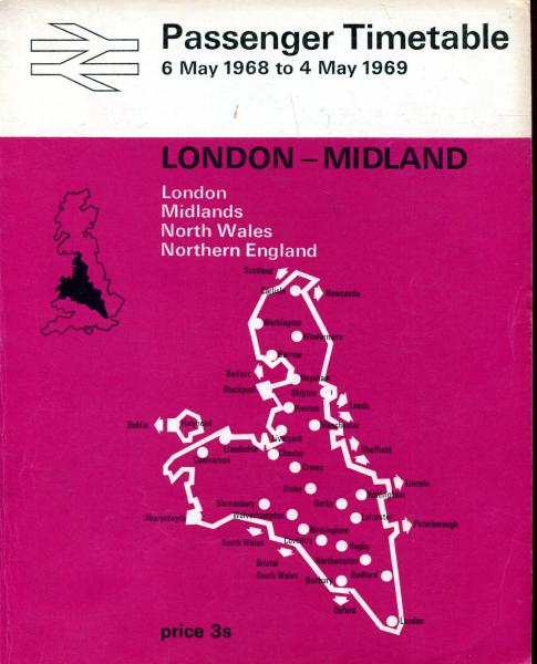 Timetable British Rail 1968 / 1969 London Midland North Wales Northern England